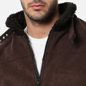 Blouson bomber pour homme avec doublure en fausse fourrure, fermeture éclair, vêtement d'hiver décontracté, coupe classique - Product Image 6