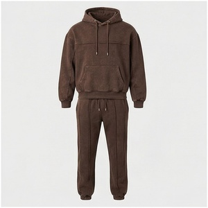 Ensemble de survêtement unisexe marron à capuche, manches longues, couleur unie, décontracté, respirant, 100 % coton, coupe ample, tendance automne, nouveauté pour adulte - Product Image 2