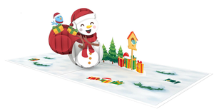 Tarjeta de felicitación navideña 3D emergente con muñeco de nieve y regalos, impresión digital en papel, tarjeta festiva con forma irregular y laminación brillante - Product Image 1