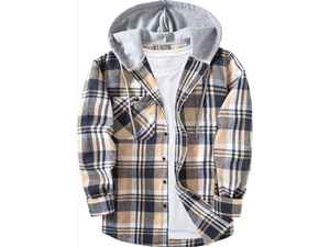 T-shirt à capuche en flanelle à carreaux tendance, coupe décontractée, pour hommes et femmes, à manches longues, vente en gros personnalisée - Product Image 5