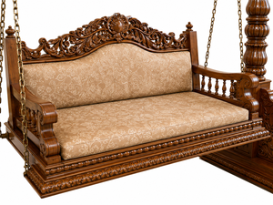 Balançoire 3 places en teck massif sculpté motif paon, artisanale, pour hall d'entrée – Fabricant de Jhula en bois pour intérieur - Product Image 3