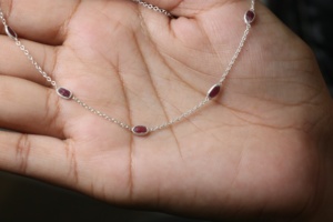 Wholesale 925 Sterling Silver Natural Oval Ruby Bezel Set Station Chain Necklace Memoria Jewels - Product Image 5