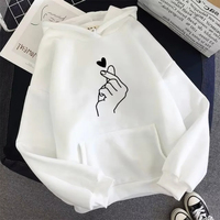 Sweat à capuche polaire d'automne couleur unie avec motif cœur, sweat-shirt tendance à manches longues, avec cordon de serrage et poches, coupe ample