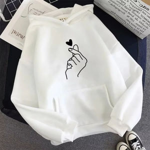 Sweat à capuche polaire d'automne couleur unie avec motif cœur, sweat-shirt tendance à manches longues, avec cordon de serrage et poches, coupe ample - Product Image 1