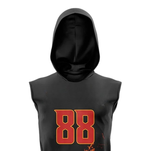 Blaze Boys 7v7 Football Uniform Sleeveless Hooded Jersey Matching Shorts Sublimated Flame <b>Art</b> Custom Team Name Player Number <b>Set</b> - Product Image 3