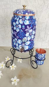 Distributeur d'eau en cuivre, design floral bleu, avec bordure et support en cuivre, distributeur d'eau froide pour la maison - Product Image 4