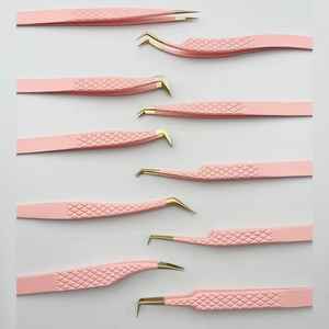 Pinzas de Maquillaje para Pestañas de Alta Calidad, Color Rosa Sólido, Marca Rusa, Duraderas, con Logotipo Personalizado, Punta Puntiaguda de Acero Inoxidable, Marca Privada para Mujer - Product Image 1