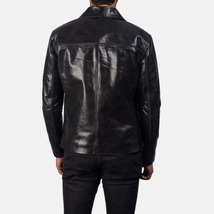 Veste bomber en cuir véritable pour homme, en peau de mouton noir jais, avec fermeture éclair et col rabattable, style streetwear, 100% coton, écologique - Product Image 4