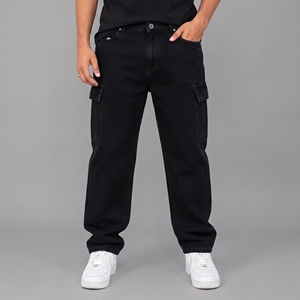 Custom Wholesale Men Cargo <b>Jeans</b> Baggy Wide Leg Denim Pants <b>Vintage</b> Washed Blue Streetwear Loose Cargo Pocket <b>Jeans</b> for Men - Product Image 4