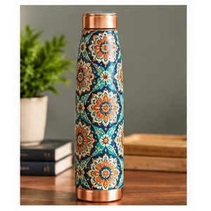 Tropical Leaf Pattern Copper <b>Thermos</b> Portable Drinkware Travel Flask Copper Accents - Product Image 5