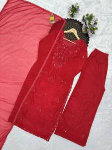 Conjunto de Fiesta para Mujer, Nuevo Lanzamiento, con Bordado de Georgette Fox Blooming, Lentejuelas de 3mm, Reversible, de Secado Rápido, Top y Pantalón Plazzo Dupta - Product Image 4