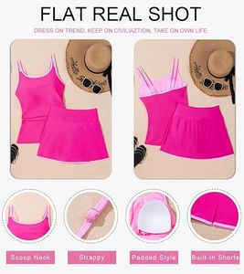 Women's Pink Swimdress Solid Color Ruched Tankini With Skirt Contrast Binding Spandex Polyester One Piece Beachwear - Product Image 6