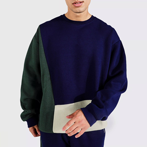 Sweat-shirt à col rond pour homme, coupe ample, color-block, manches régulières, tissu en molleton français, vêtement d'automne - Product Image 3
