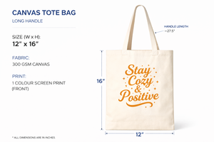 Bolsa de Mano AMANI Premium de Lona de Algodón de 300 g/m², 12x16 Pulgadas, Ecológica, Reutilizable, con Estampado de Letras 'Stay Cozy' y Logotipo Personalizado - Product Image 3