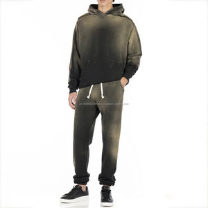 Sweat-shirt à capuche surdimensionné en coton et polyester léger, personnalisé, de haute qualité, fabriqué en usine, délavé à l'acide, déchiré, ourlet brut - Product Image 4