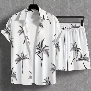 Men's Casual Summer Shirt 320Grams Breathable Anti-Pilling Satin Fabric Short Sleeve Floral Printed Design satin 100% polyester - Product Image 3