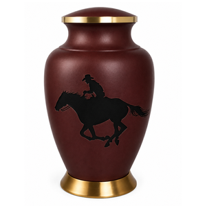 Urnas Funerarias de Metal (Latón/Aluminio) Grabadas con Diseño de Vaquero y Caballo, Color Negro y Marrón, Estilo Europeo Americano, para Cenizas Humanas - Product Image 5