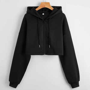 Sweat-shirt à capuche zippé pour femme, vert, en coton, décontracté, coupe courte, avec logo imprimé sur le devant, pour l'automne - Product Image 2
