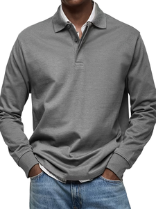 New Arrival <b>Men's</b> Anti-Wrinkle Cotton/Polyester Pique Long Sleeve for <b>Shirts</b> Solid Color Slim Fit Casual Breathable Regular Fit - Product Image 1