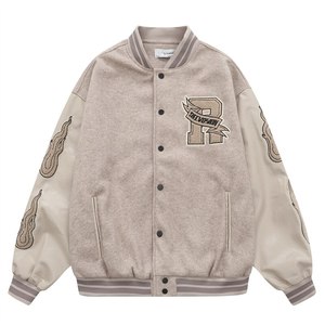 <b>Men's</b> <b>Black</b> Varsity <b>Jacket</b> PU Material Embroidered Letter Logo Turn-down Collar Regular Fit Autumn Casual Style - Product Image 5