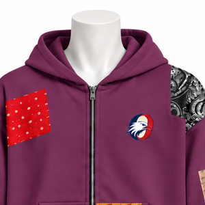 Plum <b>Tapestry</b> Patchwork Zip Up Hoodie Oversized Full Zipper Sweatshirt Printed Patch Design Casual Streetwear Hooded Jacket Men - Product Image 3