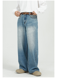 Jeans personnalisés en gros pour femmes, style streetwear hip-hop, ourlet brut, coupe ample, délavé soleil, bleu foncé, jambe large, vintage, 100% coton - Product Image 3