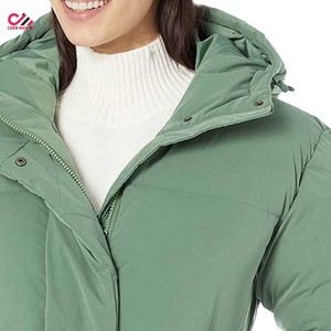 Veste matelassée verte pour femme, à capuche, fermeture éclair, manteau d'hiver chaud, longueur normale, manches longues, en vente - Product Image 3