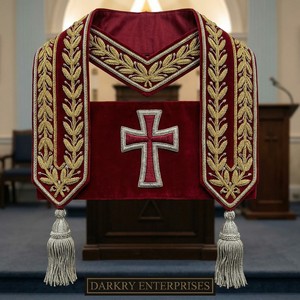 Cubrecubierta de Altar Masónico de Terciopelo Granate Bordado a Mano con Hilo de Bullion, Estandarte Personalizado de Águila de Dos Cabezas con Flecos Plateados - Product Image 5