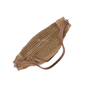Bolso de Mano Vintage Ecológico de Paja Tejida, Bolso de Hombro Estilo Hobo con Correa de Cuero Ajustable, Detalle de Cadena con Logotipo, Chic Bohemio - Product Image 3