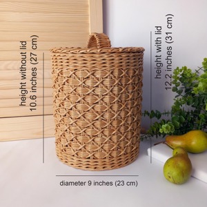 Cesta de basura ecológica de ratán, perfecta para uso en interiores, dormitorio, oficina y organización del baño, tejida a mano en India. - Product Image 4