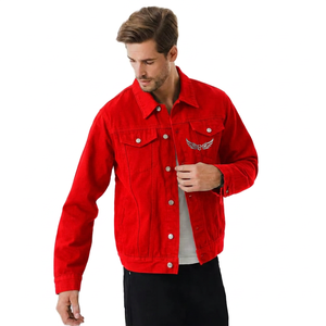 Men's <b>Black</b> Denim Jacket With Embroidered <b>Wing</b> Logo Turn-down Collar Casual Regular Fit Cotton Outerwear Autumn Wear - Product Image 2