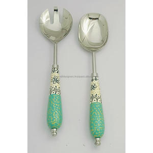 Juego de cubiertos de estilo americano Cuchara y tenedor Mangos de madera pintados a mano Juego de cucharas elegantes de aspecto vintage Flatwares Diseño de mediados de siglo - Product Image 2