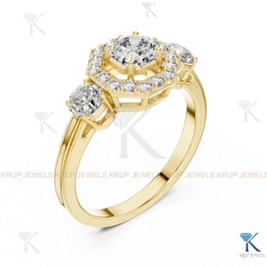 Anillo de compromiso de oro macizo con diamante CVD cultivado en laboratorio, corte Asscher, con halo de 3 piedras - Product Image 6