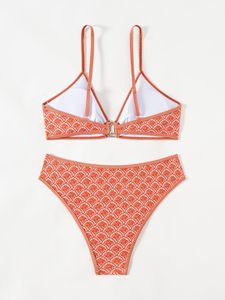 Retro Orange Geometric bikini sets Wholesale OEM B2B custom private label manufacturing with low MOQ for global fashion brands. - Product Image 3