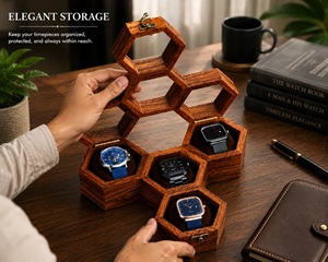 Meuble de rangement pour montres en bois Manhalstore (marron, capacité 1000 montres) – Organisateur de table écologique et durable pour la décoration intérieure - Product Image 3