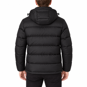 Veste d'hiver pour homme à capuche, fermeture éclair, rembourrage épais en duvet, vêtement d'extérieur décontracté, coupe-vent, noir, coupe standard - Product Image 2