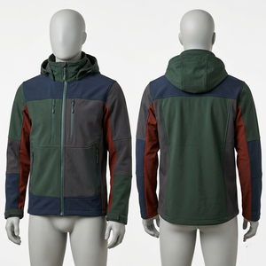 Chaqueta Softshell de Trabajo para Hombre, 320 GSM, Poliéster y Spandex, Diseño de Paneles en Verde, Gris y Azul Marino, Logotipo Personalizado con Bordado e Impresión - Product Image 1