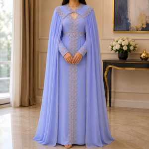 ชุดเดรสยาวผ้าโพลีเอสเตอร์ระบายอากาศได้ดี ปักลายดอกไม้สีฟ้า New Vision พร้อมผ้าคลุมไหล่เข้าชุด ดีไซน์เนอร์ออกแบบ ชุดราตรีสุภาพเรียบร้อย - Product Image 3