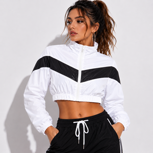 <b>women</b> cropped windbreaker jacket wholesale pink camo color block track jacket lightweight retro zip up crop top athletic <b>coat</b> - Product Image 3