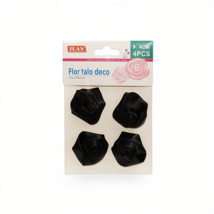 Fleur en tissu décorative Ilan 4 cm 4 pièces noire pour artisanat DIY décoration intérieure - Product Image 1