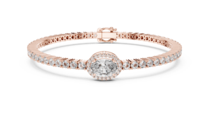 UNIQUE MEN'S LAB GROWN Round DIAMOND RHODIUM PLATED TENNIS BRACELET DUAL SAFETY LOCK SET 18KT SOLID <b>ROSE</b> GOLD GIFTING PARTY WEAR - Product Image 4