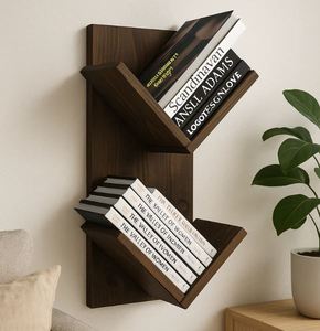 Modern Vintage X-shaped <b>Wall</b> Mounted Wooden Handmade Bookshelf Organizer Multi-Tier Designer <b>Shelf</b> for Books Plants Accessories - Product Image 3