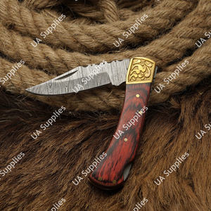 Couteaux pliants EDC de camping et de chasse, très demandés, de qualité supérieure, en acier Damascène, ultra-affûtés, avec manche en laiton et bois Pakka, OEM - Product Image 4