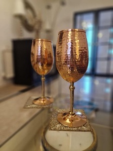 Verre à vin en cuivre martelé ILAHI, écologique, portable, moderne, avec couvercles, emballage en boîte blanche, pour la maison, l'hôtel, les fêtes - Product Image 2