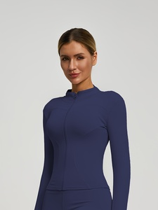 Wholesale 2026 Long Sleeve Windproof Yoga Top Elastic Waist Sport Wear Solid Color Women's <b>Workout</b> <b>Jacket</b> Polyester/Nylon Front - Product Image 4