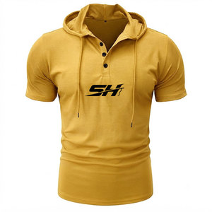Custom Vibrant Colors Men's Short Sleeve Training Hoodie 4 Way Stretchable Fabric Quick Dry Powerlifting Gym Hoodie Low Price - Product Image 1