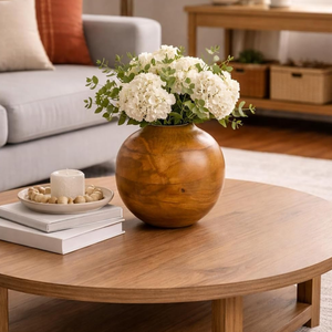 Pot de fleurs rond en bois sculpté artisanal Smart Art pour la décoration de la maison, support décoratif en bois de manguier fait main pour centre de table de mariage ou de dîner - Product Image 4