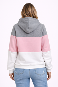 Women Grey Pink Colorblock Hoodie Sweatshirt Casual <b>Long</b> <b>Sleeve</b> Drawstring Hooded Pullover <b>Top</b> Soft Cotton Blend Winter Autumn - Product Image 3