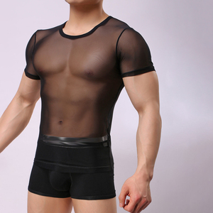 T-shirts tendance 100 % polyester en maille transparente pour hommes, hauts de bain et de plage en résille, t-shirts transparents pour hommes pour soirées et clubs - Product Image 2