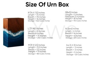 Urna funeraria artesanal de palisandro con incrustaciones de resina de olas oceánicas para cenizas humanas, tamaño mediano 9x5.5, caja para urna. - Product Image 6